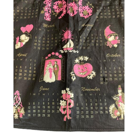 Vintage 1966 Black & Pink Illustrated Holiday Calendar Half Apron - Picture 6 of 9